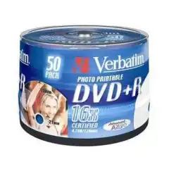 Verbatim DVD+R, 16x, 4,7 GB/120 min, 50-pack spindel, AZO, printable