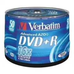 Verbatim DVD+R, 16x, 4,7 GB/120 min, 50-pack spindel, AZO