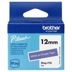 Brother Btag F35 Merketape Hvit på Lilla 12mm 4m