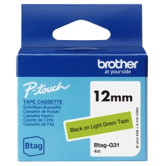 Brother Btag G31 Merketape Sort på Lys Grønn 12mm 4m