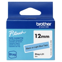 Brother Btag L31 Merketape Sort på Lys Blå 12mm 4m