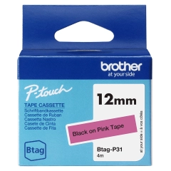 Brother Btag P31 Merketape Sort på Rosa 12mm 4m