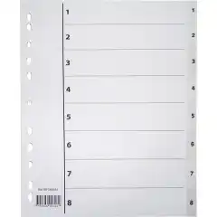 Register plast m/indeksark A4 1-8 hvit