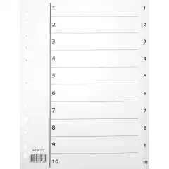 Register plast m/indeksark A4 1-10 hvit