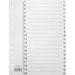 Register plast m/indeksark A4 1-20 hvit
