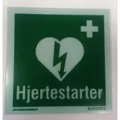 Hjertestarterskilt 15x15cm flouriserende