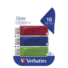 Store n Go Slider USB Drive 16GB (3-pack) Red/Blue/Green